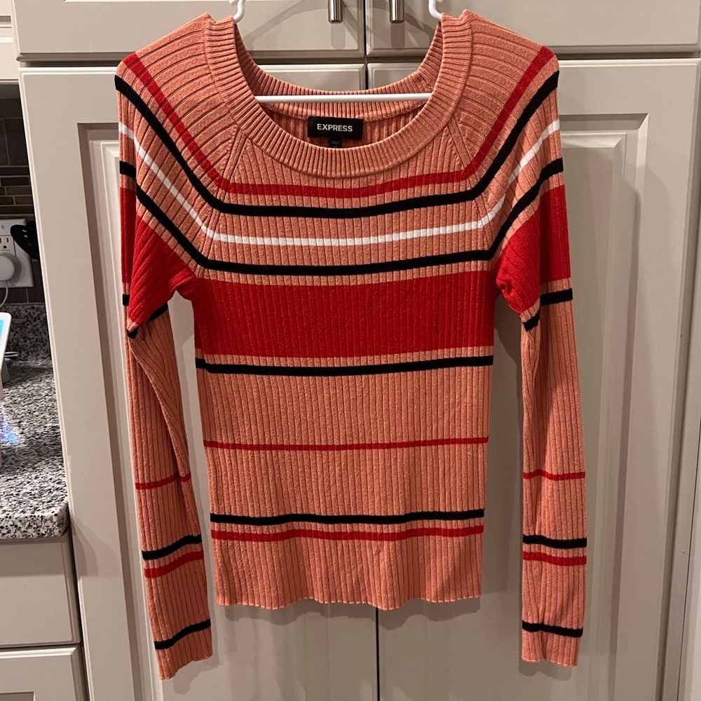 Express Striped Ribbed Scoop Neck Fitted Sweater - Size M
